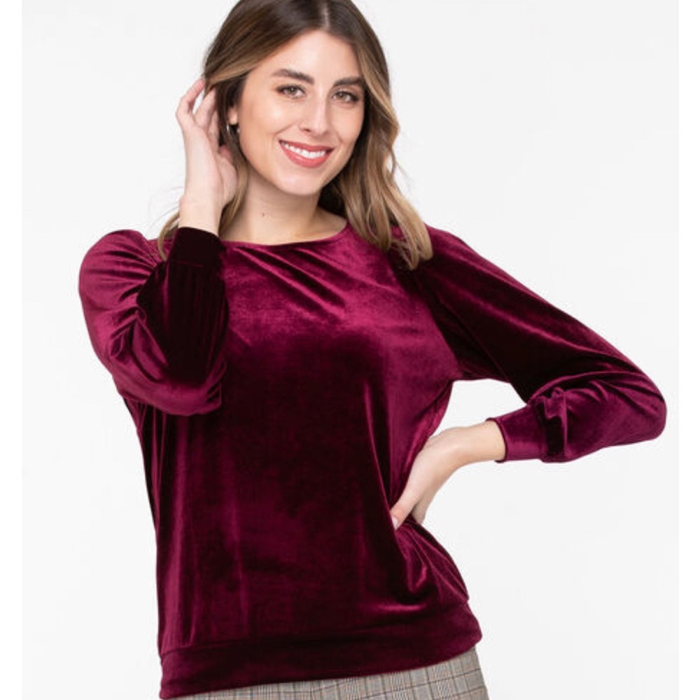 Ricki’s Burgundy Velour Puff Long-Sleeve Top NWT